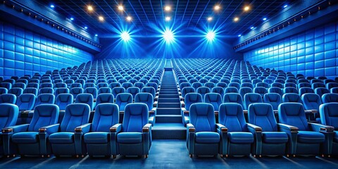 Fototapeta premium Tilt-Shift Cinema Premiere Screen - Blue Seats - AI Photo