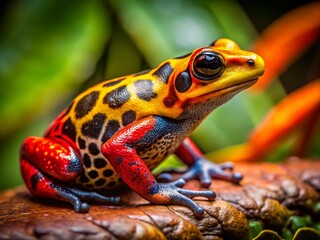 Fototapeta premium Tilt-Shift Red Yellow Dart Frog Closeup