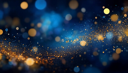 Obraz premium Abstract Firefly Glow: Dark Blue and Gold Particle Flow with Festive Light Effects