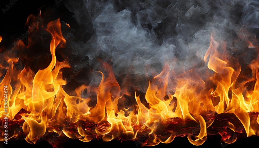 Poster burning fire flames border transparent texture isolated on a black background - high-resolution desi