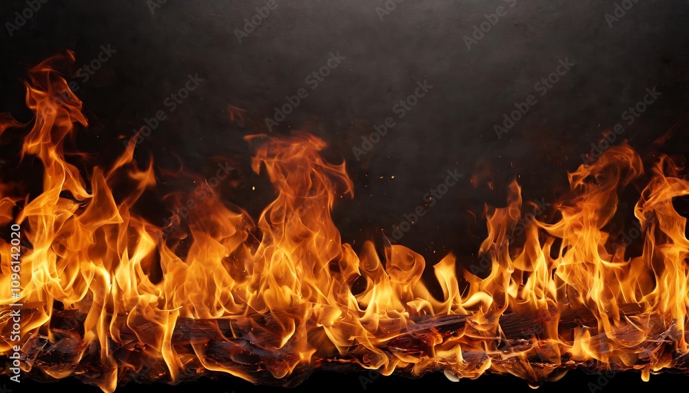 Poster burning fire flames border transparent texture isolated with realistic flickering patterns perfect f