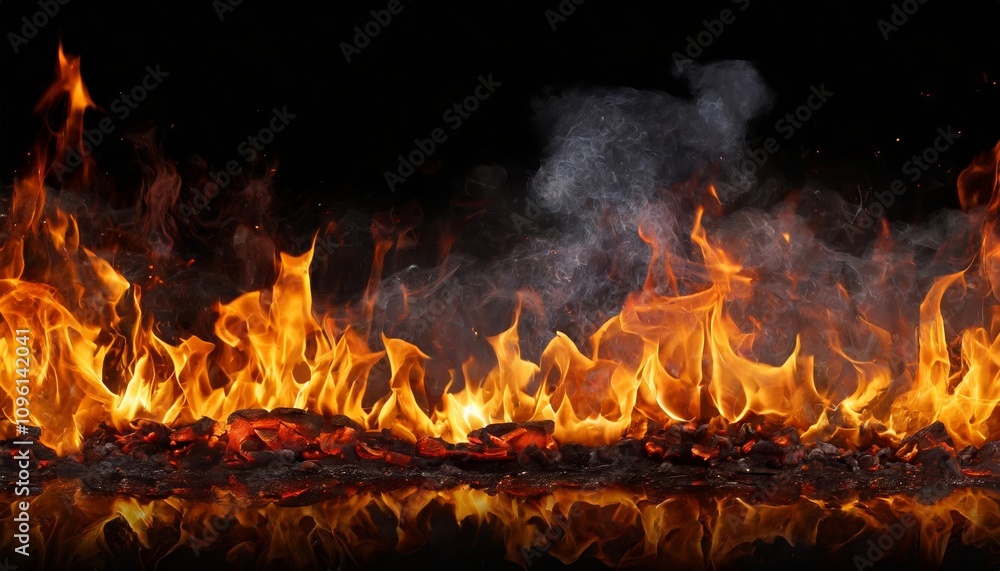 Poster burning fire flames border transparent texture isolated background - high-resolution flaming frame f