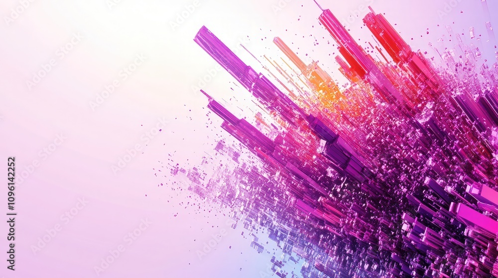 Aufkleber vibrant abstract cityscape in shades of pink and purple with dynamic structures and digital elements