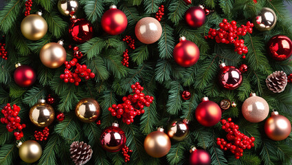 christmas tree decorated with ornaments and surrounded by lush green branches, creating a festive and classic holiday look