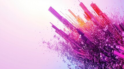 Vibrant Abstract Cityscape in Shades of Pink and Purple with Dynamic Structures and Digital Elements for Creative Design and Background Usage