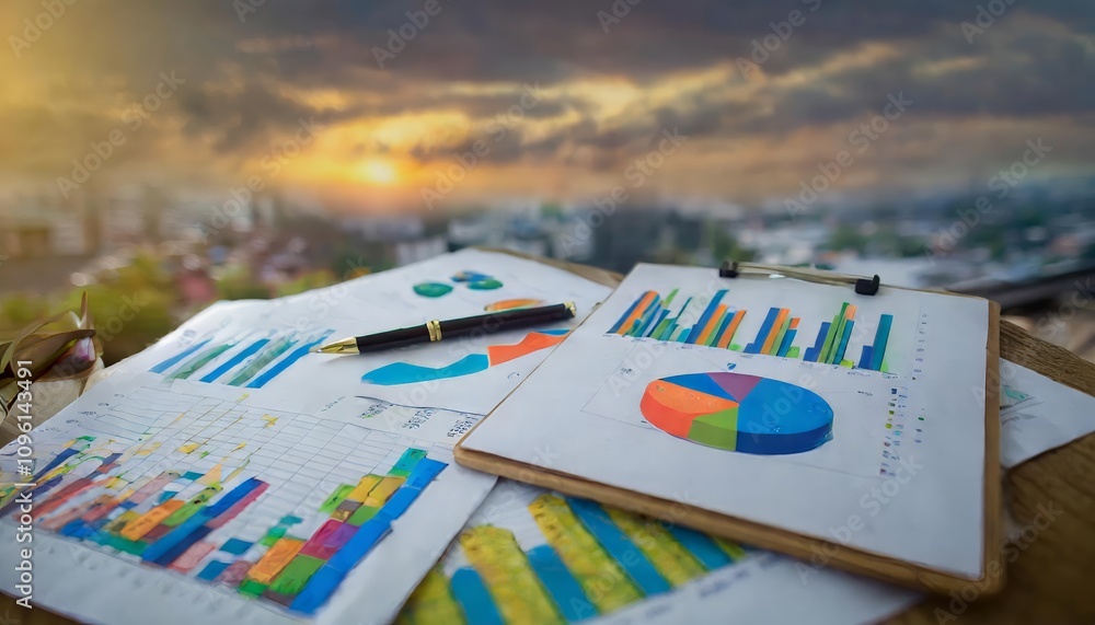 Poster comprehensive business report image featuring graphs, charts, and analytical data visualization - pe