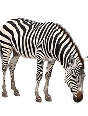 Fototapeta premium Zebra grazing, white isolate background