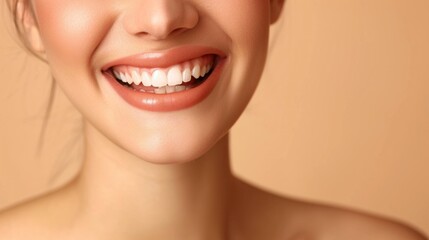 Obraz premium Beautiful female smile after teeth whitening procedure. Dental care. Dentistry concept