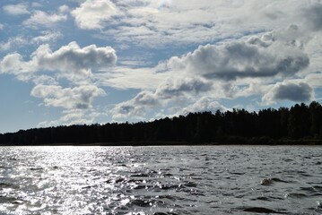 Summer fishing on the Rybinsk reservoir, nature.	
