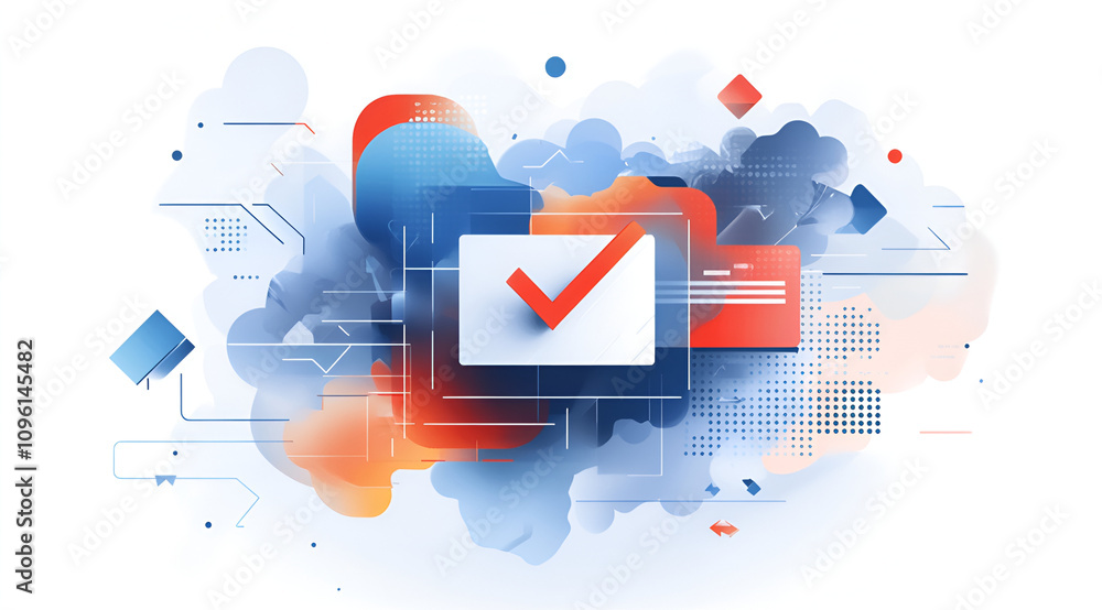 Poster a vibrant digital illustration featuring a checkmark on an envelope, symbolizing email confirmation 