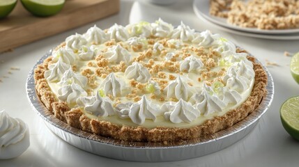 Key Lime Pie with Creamy Topping and Crumbly Crust Showcasing Tangy Lime Flavor and Garnished with Whipped Cream Peaks
