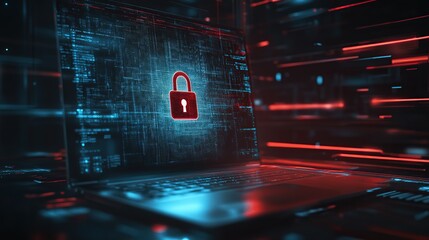 Notebook computer screen with digital lock for cyber security and internet safe
