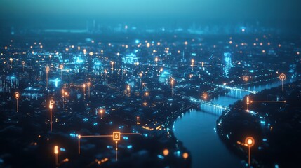 Fototapeta premium Futuristic Cityscape with Network Connections