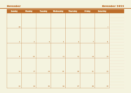 November 2025 Monthly Planner, Table Format
November 2025 planner with note, taking sections and a neat table design