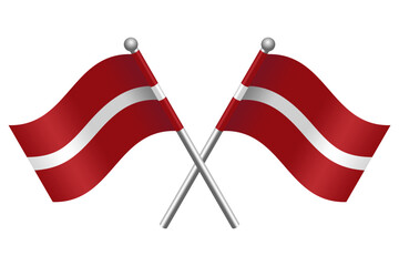 Two Latvian Flags Crossed on Black Poles  Simple Vector Icon for Event, Logo, and Template Design, Editable Scalable EPS, Isolated on White Background