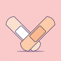 Two Overlapping Adhesive Bandages Forming a Cross on Isolated Background