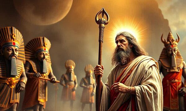  God of ancient Egypt. The ancient Egyptian god and  Prophet Musa enter the tample
