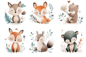 Bilder mit Rahmen Six Unique Woodland Animal Illustrations in Varied Designs and Colors
