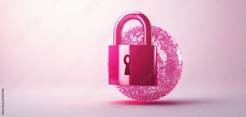 Fototapete anti tracking settings concept. A digital padlock surrounded by a circular array of binary code on a soft pink background, symbolizing security and data protection.