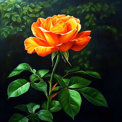 Vibrant rose, bright mood, blooming in a garden, dark background