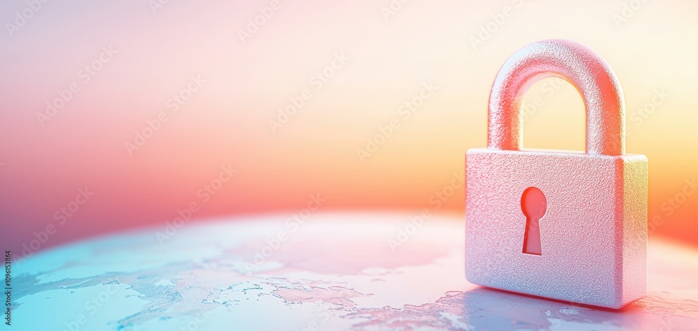 Poster anti tracking settings concept. a digital padlock symbolizes security and protection over a stylized