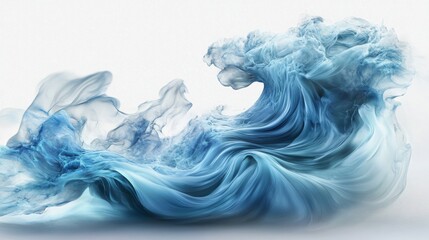 Vibrant Blue Fluid Wave Abstract Art with Dynamic Motion and Dreamy Ethereal Quality on White Background.