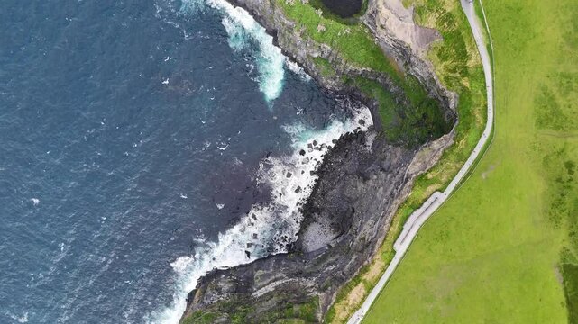 Bird's-eye view of the rugged edges of the Cliffs of Moher, Ireland