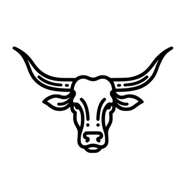 Minimalist texas longhorn cattle head icon symbol outline illustration, cow breed design element