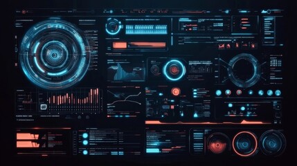 Fototapeta premium Futuristic Interface Elements in Dark Blue Grid Pattern with Unique Designs