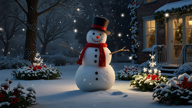 AI-generated: Snowman in a Snowy Winter Wonderland