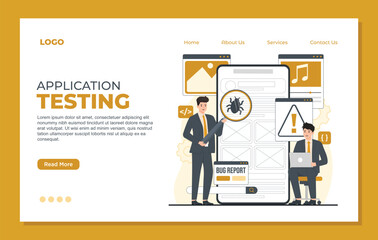 Mobile testing concept landing page template illustration App development bug report