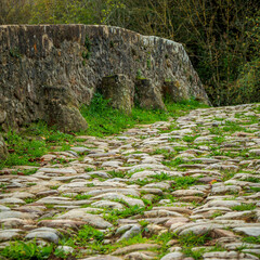 Small rustic bridge in the village of Lapeyre in Aveyron in France