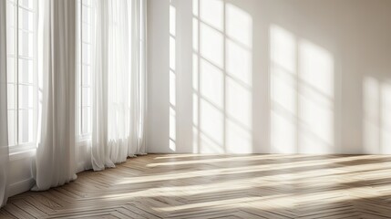 Obraz premium Bright Sunlight Streaming Through Windows in Minimalist Room Interior