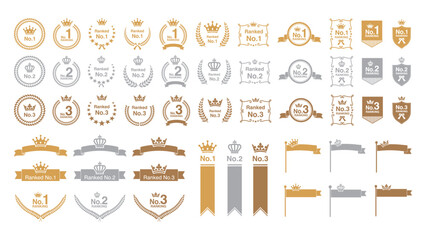 Gold, Silver, Bronze Medal Frame Collection: Crown, Ribbon, Laurel, and Star Designs for 1st, 2nd, and 3rd Place Awards. Vector.