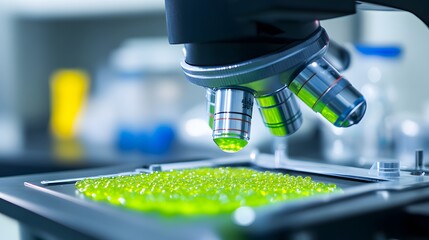 Obraz premium Microscopic view of beneficial bacteria thriving in a healthy environment, symbolizing the importance of microbiome balance in maintaining overall well-being.