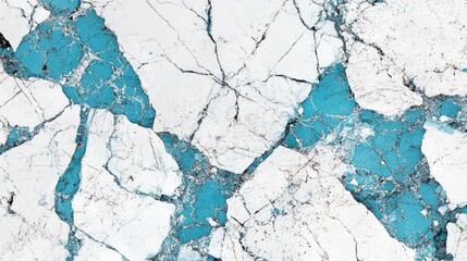 Textured background showcasing a vivid blend of white and turquoise marble with prominent veins and cracks, creating a striking visual impact.
