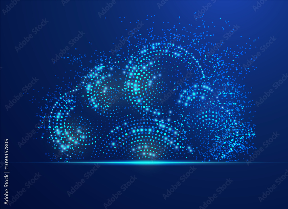 Poster concept of cloud computing or digital transformation, graphic of dotted cloud shape with futuristic 