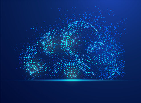 concept of cloud computing or digital transformation, graphic of dotted cloud shape with futuristic element