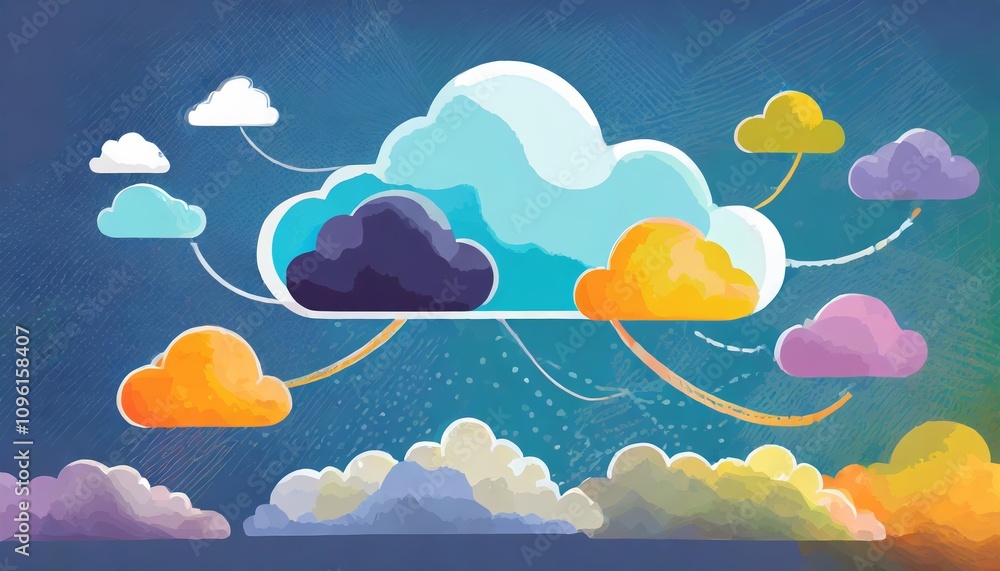 Aufkleber cloud computing illustration: modern it solutions, data storage, and virtual networking concepts for