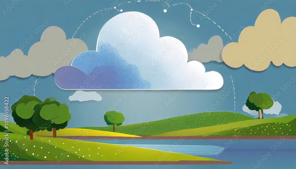 Poster an insightful illustration of cloud computing concepts featuring data storage, network integration, 