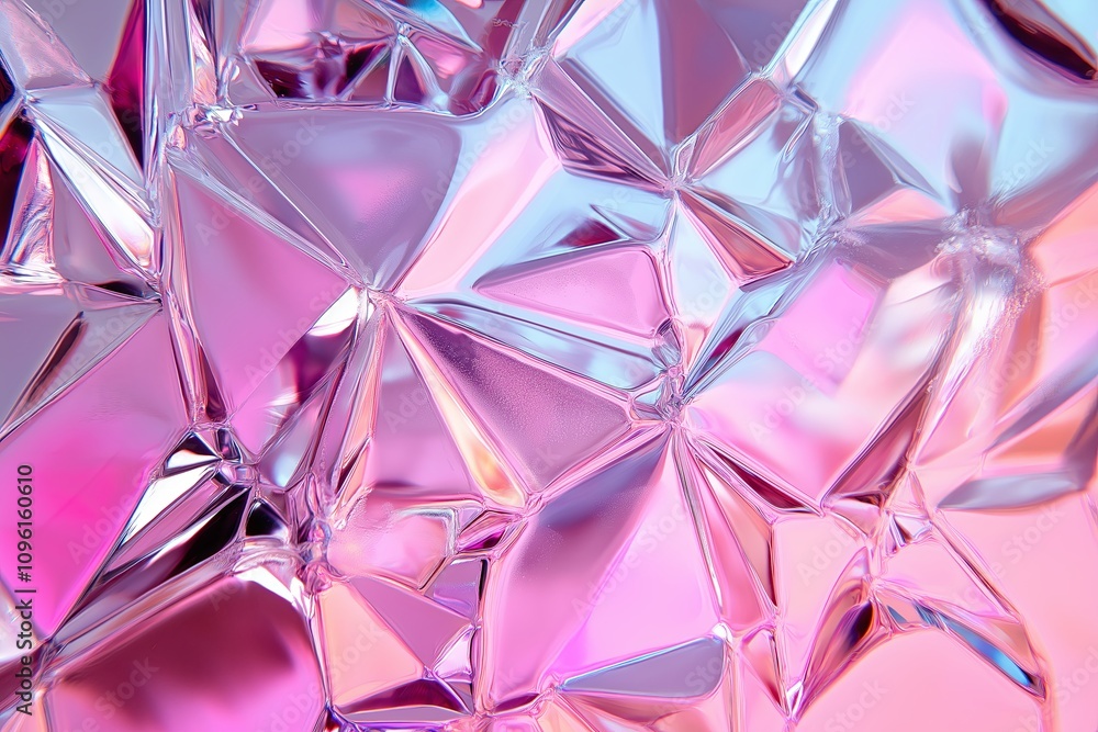Poster pastel-colored ice crystals forming geometric patterns on a frosted window.