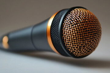 Obraz premium a close up of a microphone on white background : radio microphone, podcast microphone. 