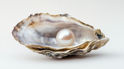 Naklejka premium Elegant Oyster Shell with Lustrous Pearl on Neutral Background