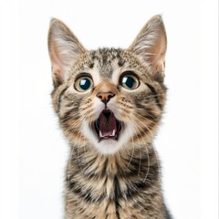 Shocked cat isolated on white background 