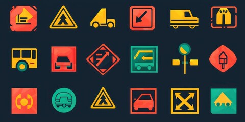 An illustration of various traffic icons, showcasing their significance in road safety and navigation.