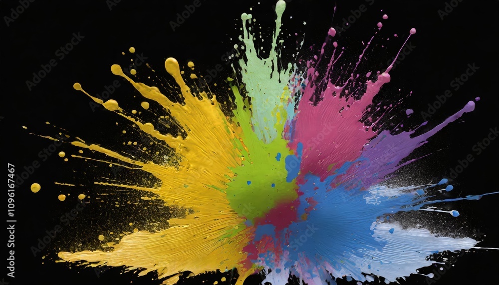 Poster vivid and dynamic colorful paint splash design element, isolated on a transparent background, perfec