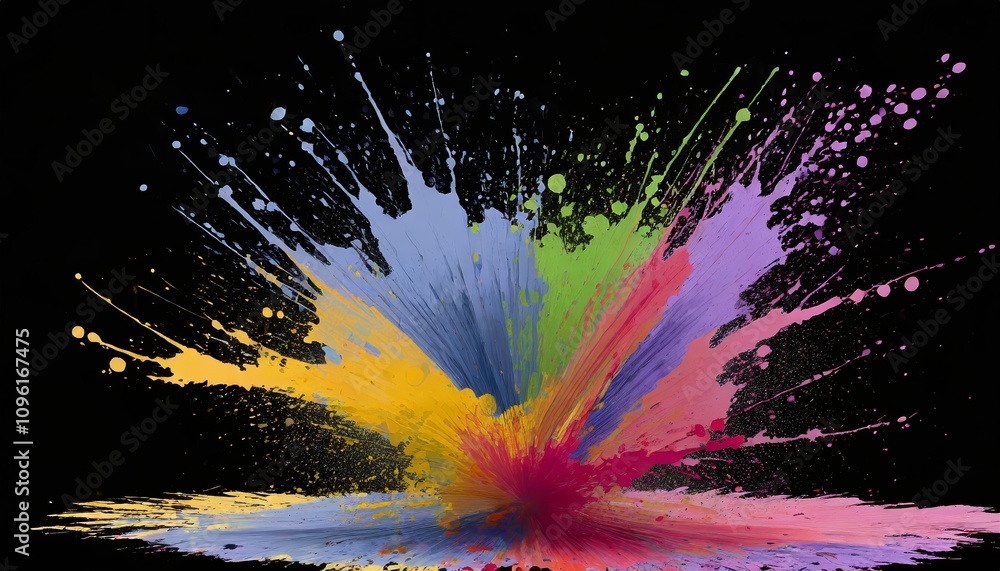 Poster vibrant and colorful paint splash design element with isolated, vivid tones, ideal for transparent b