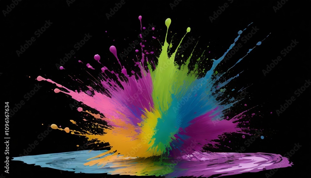 Poster vibrant colorful paint splash isolated design element with transparent background - perfect for crea