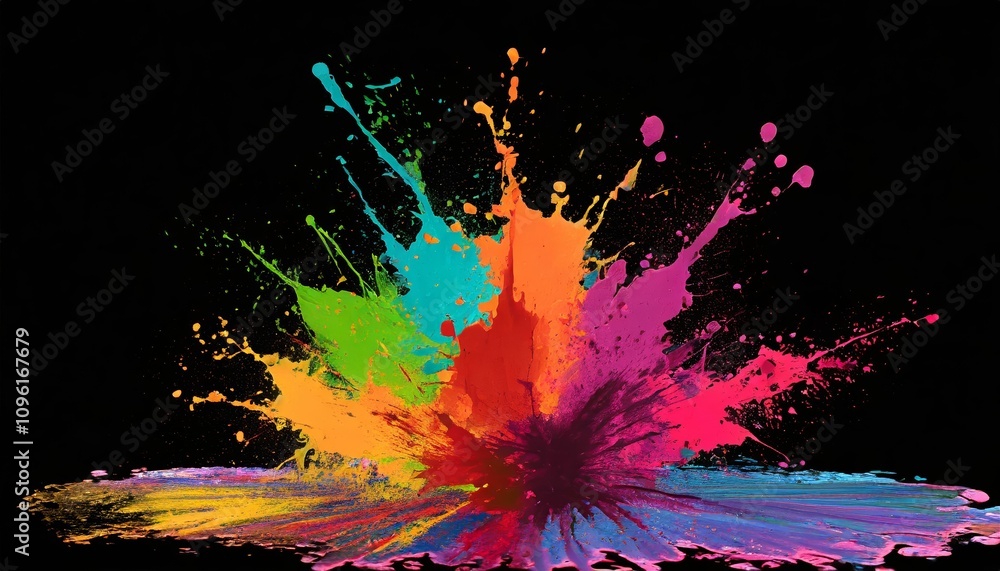 Poster vivid and colorful paint splash design element with artistic and dynamic details on transparent back