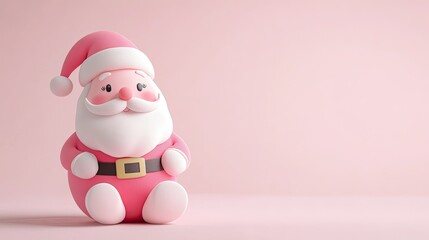 Cute, pink Christmas Santa Claus doll on a pastel background with copy space